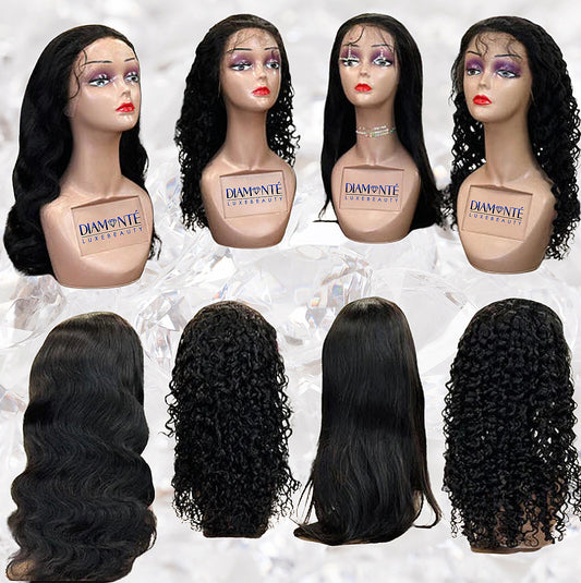 200% Density 100% Human Hair Natural Color 13x4 HD Lace Frontal Wigs 4 Textures 12-34 inches