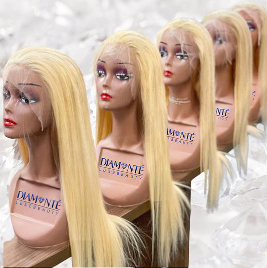 200% Density 613 Blonde Straight 13X4 Transparent Lace Frontal Wig Dyed in Light Color